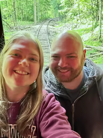Haley and Brian aboard the Castaway Caboose in Durbin, West Virginia